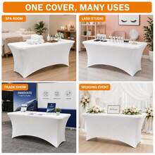 1pc Rectangular Table Spandex Tablecloth (White/Black), Fitted Stretch Tablecloth, Professional Elastic Spa Bed Cover, Massage Bed Cover, Wrinkle-Resistant Elastic White Tablecloth, Washable Spandex Tablecloth Protector, Beauty Salon, Tattoo Bed Cover, Suitable For Party, Wedding, Cocktail Party, Banquet, Holiday Events - A - View 7