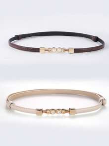 Fashionable Women's Multi-Functional Pearl Buckle Adjustable Length Waist Belt, Suitable For Daily Casual Skirts And Dresses - Coffee Brown - View 7
