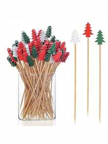 50pcs Christmas Tree Cocktail Picks - Holiday Food Skewers, Suitable For Fruit, Burgers, Cupcakes And Appetizers, Party Decoration - Multicolor - View 5
