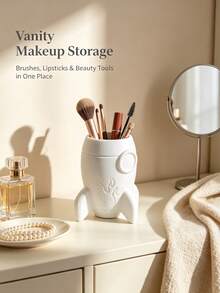 Aesthetic Rocket‑Shaped Makeup Storage Box, Vanity Cosmetic Tool Organizer Cup, Bathroom Skincare Storage Pot, Holder For Lipsticks & Small Makeup Accessories, Ins‑Style Table Home Decoration - Multicolor - View 4