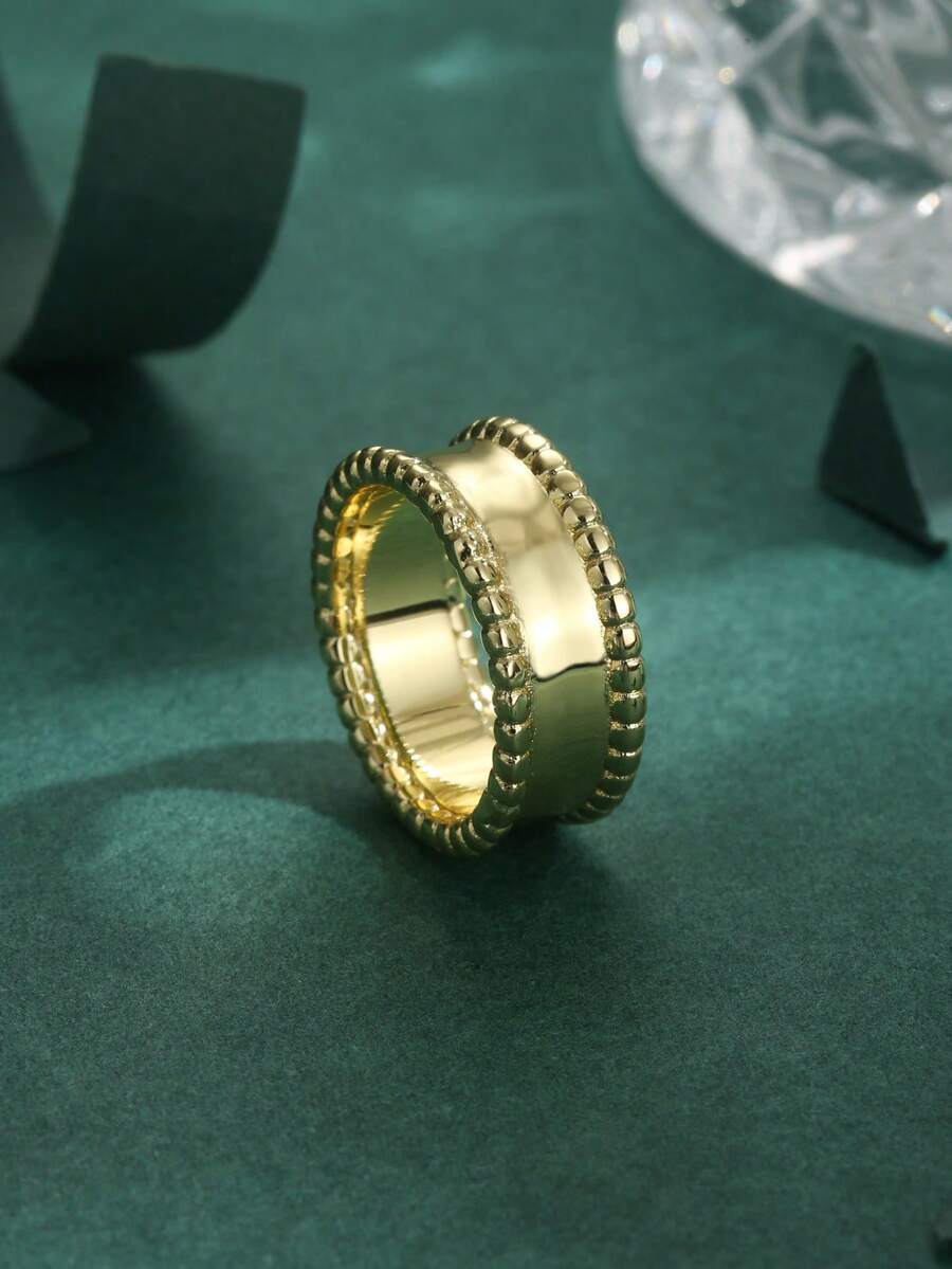 1入歐美風格8K鍍金單鑽立方氧化鋯指環高品質女性禮物 - 金黃色 - 查看 1