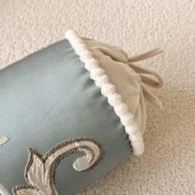 1pc Floral Embroidered Pillow Case, Cylindrical Candy Pillow Case, Without Pillow Insert - Mint Blue - View 5