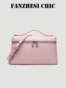 Lychee Textured Box Bag Handbag Zipper Closure Minimalist Style Handheld Crossbody Dual-Use Square Body Can Hold Phone Lipstick Keys Suitable For Commuting Work Dating Shopping Daily Outings - Baby Pink - View 10