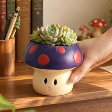 1/2pcs Polka Dot Purple Mushroom Shaped Planter, Suitable For Garden, Patio, Balcony, Breathable Resin Material, Indoor And Outdoor Use, Personalized Micro Landscape Succulent Planting Pot - Mushroom Planter - View 3
