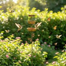1pc Vintage 3-Tier Iron Bird Feeder, Outdoor Garden Rain Collector, Yard Decor - Three Layer Bird Feeder - View 4