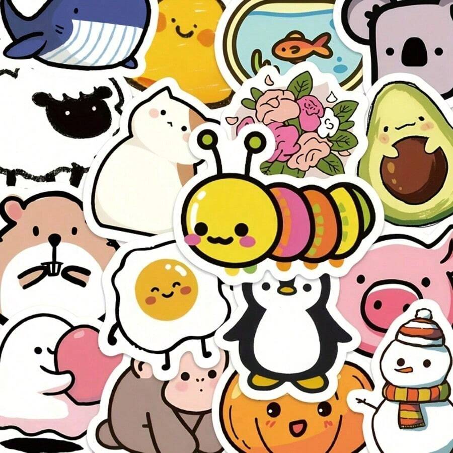 100pcs Stiker Kartun Hewan Lucu Mini Versi Q untuk Perencana, Casing Ponsel, Buku Catatan, Tablet, Skateboard, Gitar, Kotak Kemasan Pesta, Gelas Air, Dekorasi Koper - MultiWarna - View 1