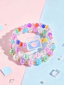 Set 3pcs Gelang Anak-Anak Bentuk Amplop Lucu Kreatif dengan Manik-manik Warna-warni, Set Perhiasan Persahabatan Kasual Sehari-hari untuk Anak Perempuan, Hadiah Pesta. - MultiWarna - View 1