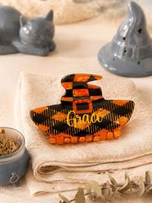 Personalized Halloween Hair Claw Clip, Custom Engraved Name, Spooky Pumpkin Witch Hat Hair Accessories Birthday Party Gift For Her, Custom Name Gift - Multi-color Halloween Hair Clip - View 5