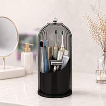 Large Capacity Cosmetic Organizer With 180° Sliding Dustproof Lid, 360° Rotating Makeup Brush Holder With 3 Storage Sections, Clear Covered Vanity Caddy For Toothbrush, Toothpaste And Lipstick, Dorm Essentials, Available In White, Gray, Green,Black - Multicolor - View 15