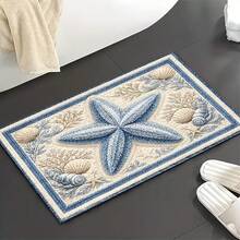 1pc Starfish Shell Seaweed Pattern Microfiber Bath Rug,Non-Slip And Soft Bathroom Mat,Doormat,Water Absorption Mat,Machine Washable,Low Pile,TPR Backing,Knit Fabric,ForBedroom,Kitchen,Entryway,Indoor Use,Accessories & Home Decor,Perfect New Home Gift - B - View 5