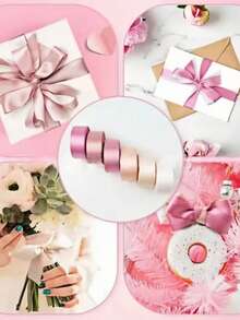 10mm/25mm Double-Faced Ribbon Set, 6 Rolls Of 30 Yards, Includes Cream, Champagne, Apricot, Light Pink, Deep Pink And Purple Ribbons, Suitable For Gift Wrapping, Wedding Bouquets, Bow Making, Party Decoration And Hair Styling - Pink Ribbon Set - View 5