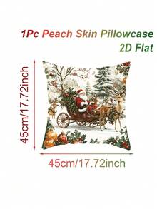 1pc Christmas Peach Skin Pillowcase, Santa Claus & Reindeer Design, 45*45cm Throw Pillow Cover, Rustic Harvest Style Holiday Cushion Cover (Pillow Insert Not Included), Merry Christmas Decoration, Christmas Decor, Christmas Eve Decor, Christmas Gift, Christmas Home Decor, Xmas Decor, Suitable For Living Room, Bedroom, Bed Decor - Multicolor - View 5