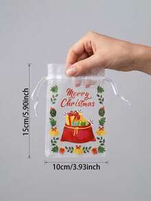 1 Set Christmas Transparent Mesh Gift Bags, Drawstring Bags, Holiday Gift Packaging Bags, Ribbon Closure. Suitable For Christmas Parties, Wedding Gifts, Jewelry And Craft Storage. - Multicolor - View 3