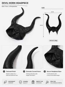 1PCHalloween Black Devil Horn Headpiece, Gothic Demon Costume Headband For Women, Halloween Party Cosplay Accessory - View 3