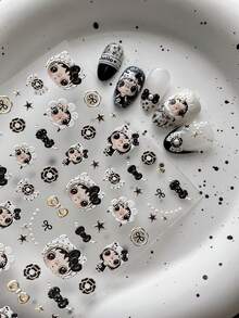 Cute Little Jade Doll Nail Stickers, Minimalist Ins Style Bow & Polka Dot Viral Nail Decals - Multicolor - View 6