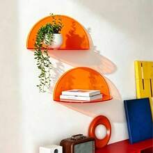 Acrylic Material Modern Wall-Mounted Round Display Shelf, Orange, Compact Wall Storage Rack, Decorative Plant & Cosmetic Storage Device, Housewarming Decor, Living Room Minimalist Bohemian Style, Wabi-Sabi Aesthetic Design, Elegant & Exquisite, Luxurious Texture, Unique Housewarming Gift For Women - Acrylic - View 1