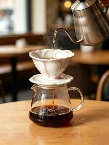 1pc Hand-Painted Striped Ceramic Coffee Dripper, Manual Pour-Over Coffee Filter, Shared Pot Dripper Filter Cup, Reusable Cone-Shaped Manual Pour-Over Coffee Tool, Coffee Accessory - Multicolor - View 4