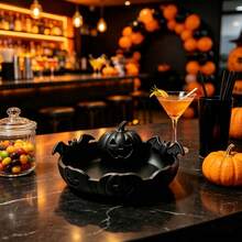 3D Printed Pumpkin Snack Tray Reusable Candy Container Party Supplies - Black - View 1