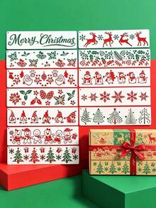 14pcs Christmas Long Deer Hollow Stencil DIY Party Wall Decor, Leather Greeting Card Frame Scrapbook Creative Painting Tool Reusable - Christmas Reindeer - View 4