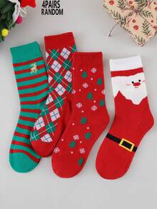 1/4/8 Pairs Random Women's Classic Christmas Element Cartoon Striped Argyle Pattern Comfortable Breathable Mid-Calf Socks - Multicolor - View 9
