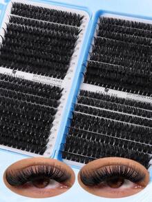 720/666/648/708/684/576/200pcs Large Capacity False Eyelashes, Portable False Eyelash Book, Suitable For Beginners, Soft Natural Look, Thick Fluffy Single Cluster Eyelashes, Long-Lasting Lightweight, Suitable For Daily Makeup, Home DIY, Classic Segmented Eyelashes - D - View 7