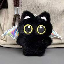 1pc Creative Black Cat Plush Doll, Cartoon Cat Backpack Pendant, Cute Animal Doll Keychain, Fish Bone Decor, Soft Plush Doll, Bag Accessory, Birthday Gift For Girlfriend - Black - View 21