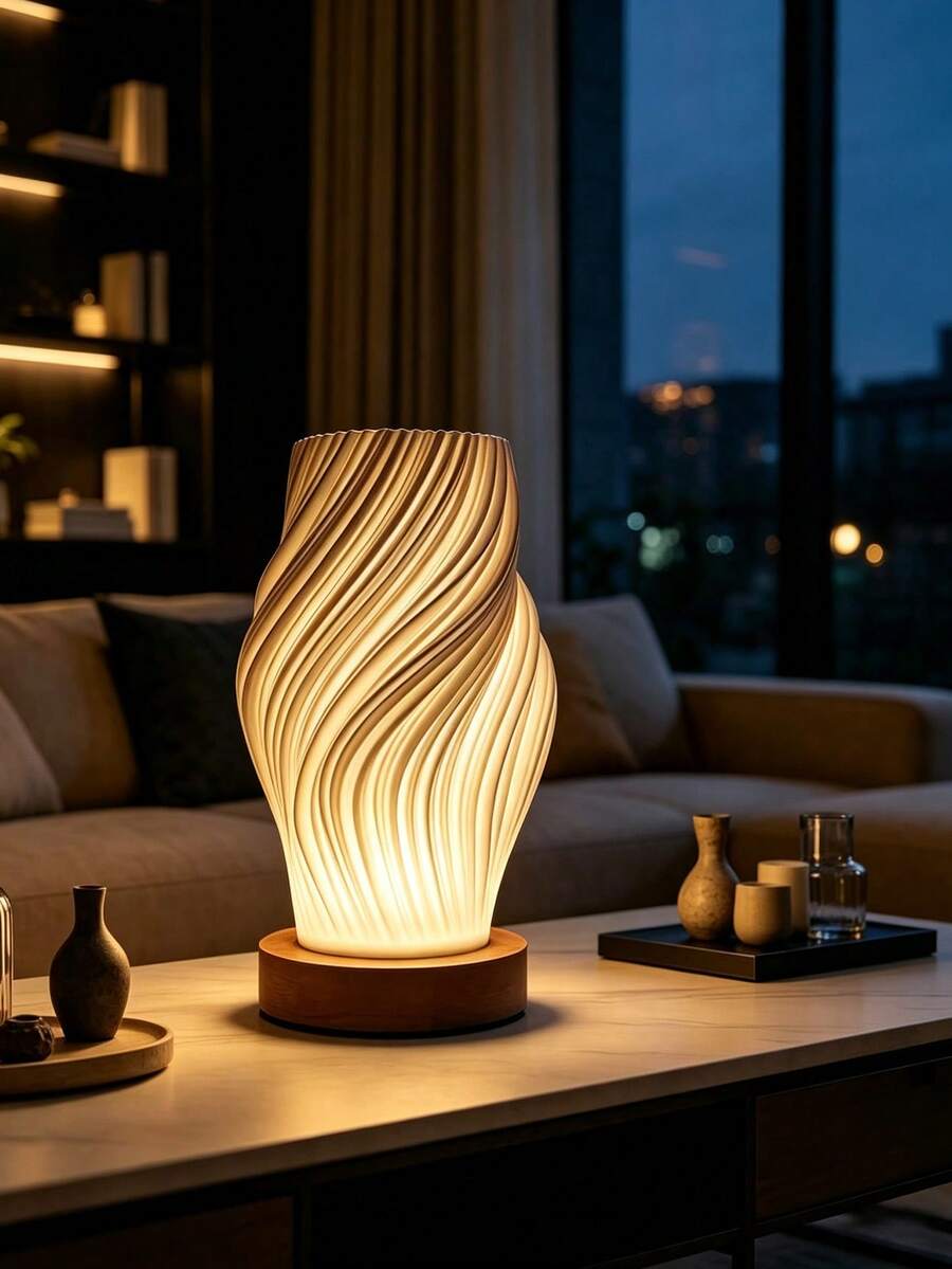 1pc USB Powered LED Desk Lamp, Minimalist Creative Design, 3-Color Adjustable Soft Light Desk Lamp, ABS Lampshade With Wooden Base, Suitable For Bedroom, Living Room, Office Home Lighting - Multicolor - View 1