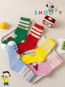 1/5/10雙 Snoopy 條紋小狗圖案彩色趣味女款中筒襪，有趣的聖誕禮物襪 - 彩色 - 查看 6