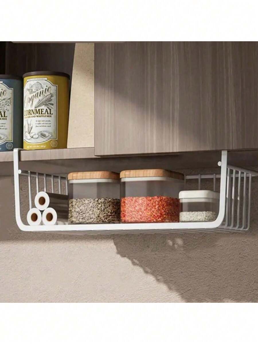 1pc Under Cabinet Storage Rack, Metal Basket, Hanging Storage Basket, Space Saving Additional Storage Rack And Slip-On Storage Basket Organizer For Kitchen Counter Restaurant Use - Multicolor - View 1