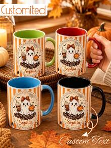 Personalized Halloween Ghost Mug, Customized Name Cute Ghost Coffee Cup, Pumpkin Spice Autumn Mug, Spooky Gift For Her - Multicolor - View 9