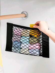 Multifunctional Breathable Elastic Trash Bag Storage Rack, Kitchen Cabinet Door Trash Organizer, Wall-Mounted Adhesive Mesh Storage Bag, Home Bathroom Storage Organizer, No-Drill Hanging Black Mesh Storage Bag, Car Trunk Use - Multicolor - View 4
