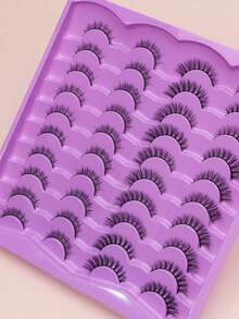 20 Pairs Bulk Pack Strip False Eyelashes, Mixed 2‑Style Natural Looks Assorted Fake Lashes Set, Soft Lightweight Hand‑Crafted Lashes, Reusable Comfort Eye Makeup Lashes For Daily Dating Party Cosmetic Use - Black - View 3