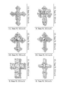 30pcs/6-Grid European Court Style 3D Alloy Cross Nail Art Charms, Assorted Glitter Cross Nail Decorations, Versatile Metal DIY Nail Supplies - Multicolor - View 10