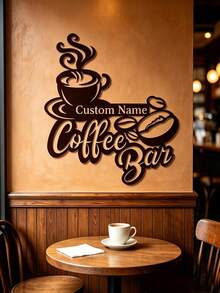 1pc Personalized Coffee Bar Sign, Customized Metal Wall Decor, Suitable For Kitchen, Cafe Decoration, Housewarming Gift For Coffee Lovers, Vintage Style Hanging Plaque - Black - View 1