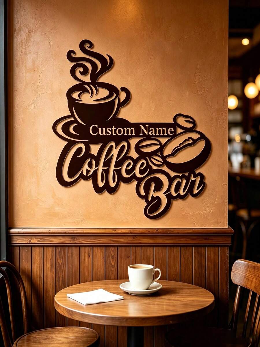 1pc Personalized Coffee Bar Sign, Customized Metal Wall Decor, Suitable For Kitchen, Cafe Decoration, Housewarming Gift For Coffee Lovers, Vintage Style Hanging Plaque - Black - View 1