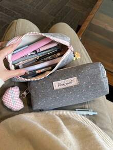 1pc (Keychain Not Included) Light Gray Large Star Pencil Case, Fresh Fashion Large Capacity Stationery Storage Bag, Cute Fashion Makeup Bag, Suitable For Middle School Girls, Student Desk Stationery Storage Bag - Fresh and Simple - View 5