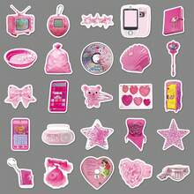 50pcs Pink Y2K Graffiti Stickers, Fresh Girl Style, Ins Style, Decorative Stickers For Phone Case, Notebook, Guitar - Multicolor - View 7
