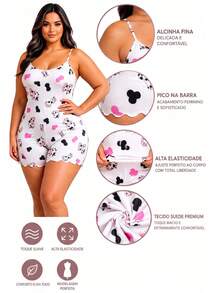 Women's Plus Size Sleeveless  Pajamas With Thin Straps And Print - White - View 2
