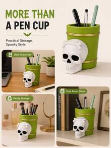 1PC Halloween Skeleton Pen Holder, Cute 3D Skeleton Desk Organizer Cup, Suitable For Office, Study Room And Spooky Halloween Decor. Halloween Gift - Style a - View 5