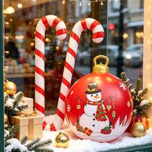 3pcs/Set PVC Inflatable Christmas Ball, Inflatable Candy Cane And Candy Cane Set, Includes Large Red Decorative Balloon, Suitable For Christmas Scene Decoration, Christmas Party, Christmas Atmosphere Arrangement And Photo Props - Multicolor - View 4