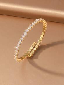 Hihho 1pc Luxury Sparkling Rhinestone Expandable Bracelet, Minimalist Versatile Layering Bracelet, Suitable For Commute And Party - Gold - View 5