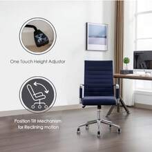 Office Desk Chair Leather, Conference Room Chairs With Wheels, Executive Modern High Back Ergonomic Swivel Rolling Ribbed Computer Chair - Navy - View 5