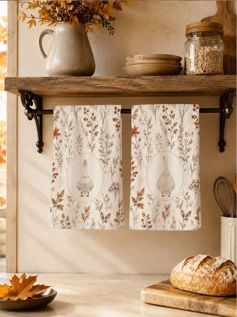 2 Buah Handuk Dapur Motif Daun Musim Gugur & Angsa 40*60cm Gaya Sederhana Persegi Panjang Handuk Dapur Mikrofiber, Kain Lap Piring, Taplak Meja, Handuk Tangan, Dekorasi Kamar Mandi & Dapur, Dekorasi Rumah, Hadiah Pindah Rumah untuk Tetangga, Sempurna untuk Penggunaan di Dapur & Kamar Mandi, Cocok untuk Ibu Rumah Tangga & Pertemuan Keluarga, Bernilai Tinggi, Perlengkapan Rumah Tangga - MultiWarna - View 1