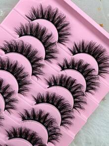 Hinarin 10 Pairs Fluffy False Eyelashes Natural Look 3D Effect Wispy Russian Strip Lashes Cat Eye Faux Mink Lashes Strip Eyelashes For Women Parties Dateing Festivals - Black - View 6