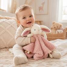 1pc Rose Plush Baby Comfort Blanket, Cute Rabbit Plush Quilt, Soft Tag Touch Comfort Toy, Portable Newborn Sleep Toy - Pink - View 7