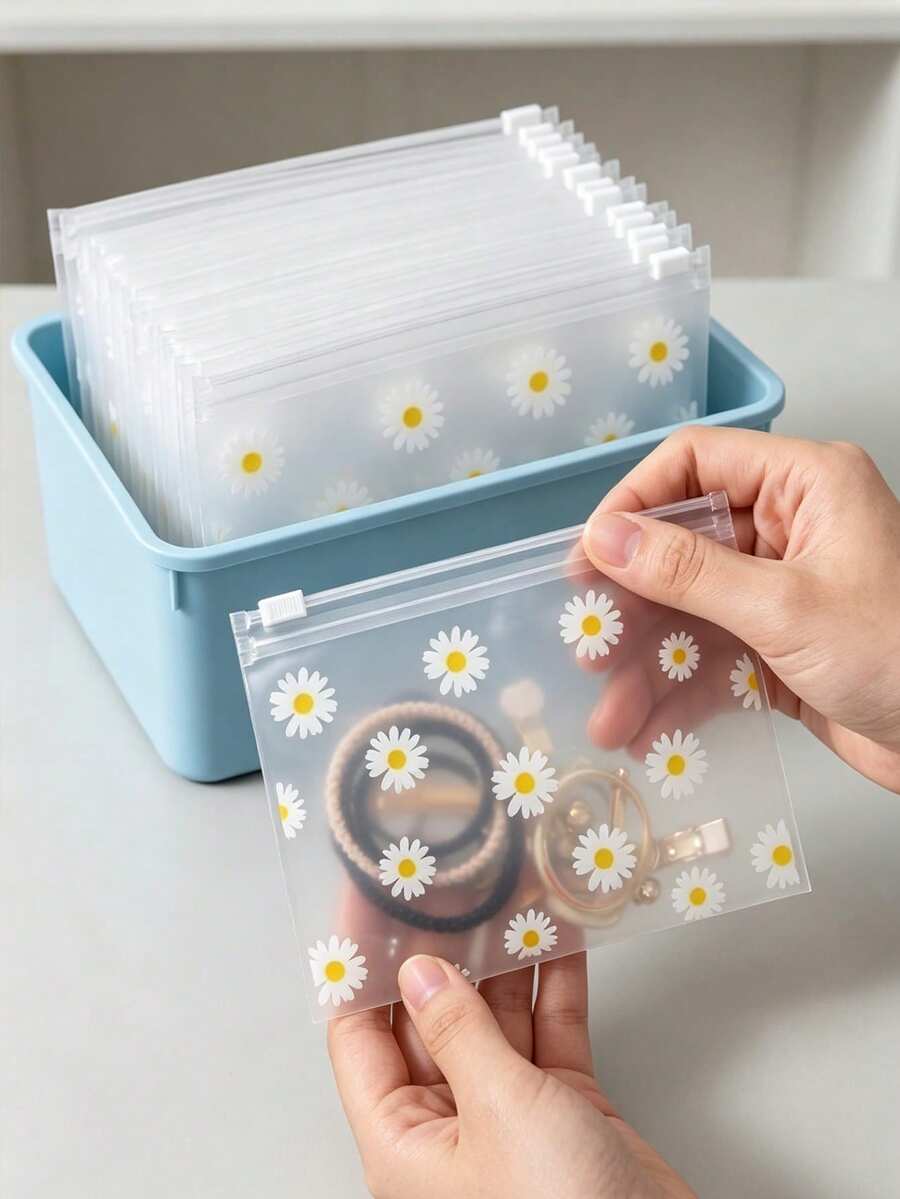 Túi khóa kéo nhựa mờ Daisy tái sử dụng trong suốt, túi đựng đa năng sắp xếp trang sức mỹ phẩm phụ kiện tóc văn phòng thủ công văn phòng phẩm, lựa chọn quà tặng tuyệt vời cho nam và nữ. - Nhiều màu - Xem 1