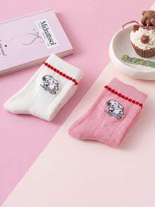 1/2 Pairs Snoopy Socks For Women, Lace Trim Mid-Calf Socks, Red & Pink, Autumn/Winter, Sports Socks, Couple Socks - Multicolor - View 2