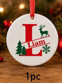 Custom Initial Name Christmas Ornament, Personalized Round Tree Hanging Decor, Festive Reindeer Snowflake Holiday Style, Customized Christmas Keepsake Gift, Customizable Family Name Ornament For Xmas Tree Decor, Christmas Decorations, Family Gifts - Style C - View 24