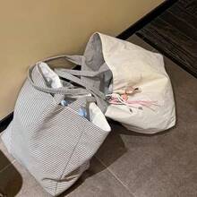 Korean Style Slouchy Striped Canvas Tote Bag Large Capacity Minimalist Versatile Shoulder Bag Niche Universal Shopping Bag - White - View 9