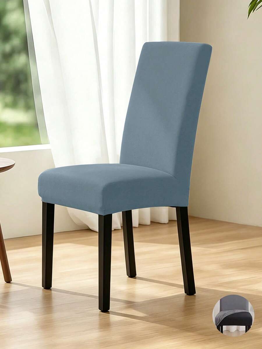 1pc/4pcs/6pcs Solid Color Milk Silk Chair Cover, Elastic Dining Chair Cover, Modern Style Elastic Chair Cover, Suitable For Living Room, Dining Room, Bedroom, Study And Hotel, All Season - Dusty Blue - View 1
